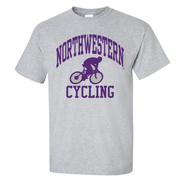 Northwestern University Wildcats Grey Short Sleeve Tee Shirt with Cycling Design