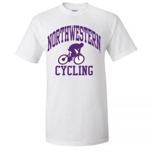 Northwestern University Wildcats White Short Sleeve Tee Shirt with Cycling Design