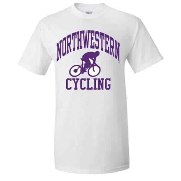 Northwestern University Wildcats White Short Sleeve Tee Shirt with Cycling Design