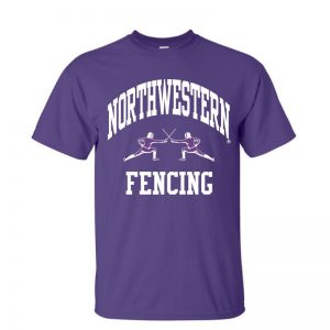 Northwestern University Wildcats Purple Short Sleeve Tee Shirt with Fencing Design