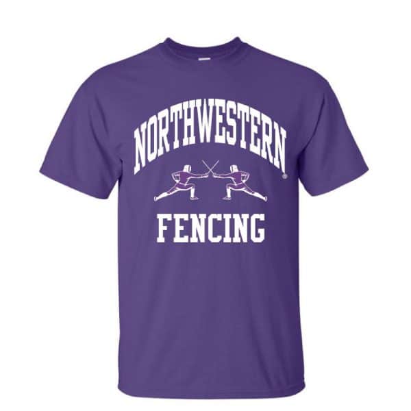 Northwestern University Wildcats Purple Short Sleeve Tee Shirt with Fencing Design