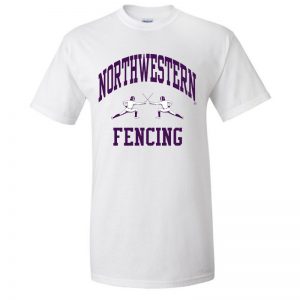 Northwestern University Wildcats White Short Sleeve Tee Shirt with Fencing Design