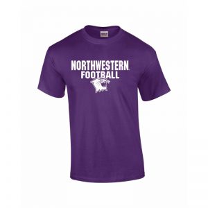 Northwestern University Wildcats Purple Short Sleeve Tee Shirt with Football Wildcat Design