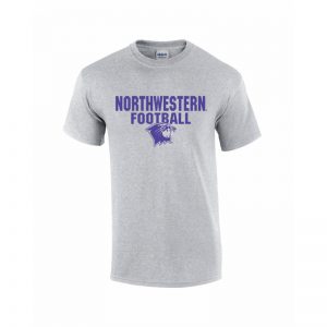 Northwestern University Wildcats Grey Short Sleeve Tee Shirt with Football Wildcat Design