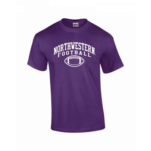 Northwestern University Wildcats Purple Short Sleeve Tee Shirt with Football Design
