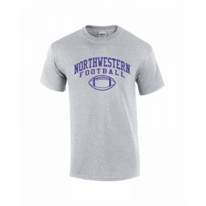 Northwestern University Wildcats Grey Short Sleeve Tee Shirt with Football Design
