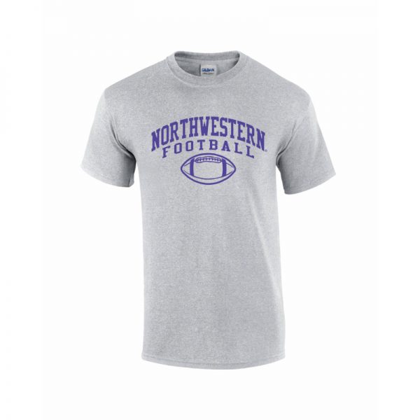 Northwestern University Wildcats Grey Short Sleeve Tee Shirt with Football Design