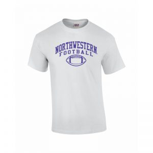 Northwestern University Wildcats White Short Sleeve Tee Shirt with Football Design