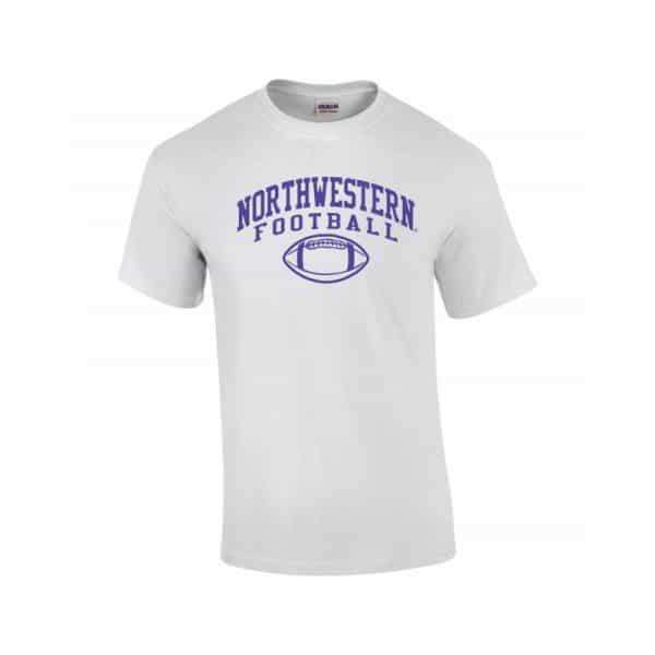 Northwestern University Wildcats White Short Sleeve Tee Shirt with Football Design