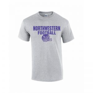 Northwestern University Wildcats Grey Short Sleeve Tee Shirt with Football Helmet Design