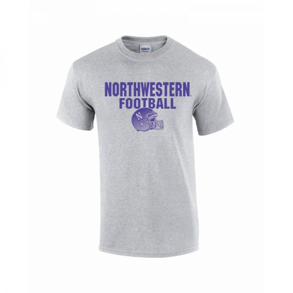Northwestern University Wildcats Grey Short Sleeve Tee Shirt with Football Helmet Design