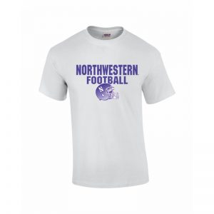 Northwestern University Wildcats White Short Sleeve Tee Shirt with Football Helmet Design