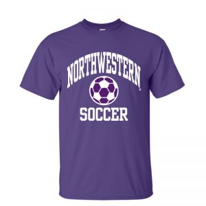 NW2860 Northwestern University Wildcats Purple Short Sleeve Tee Shirt with Soccer Design