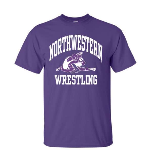 NW2880 Northwestern University Wildcats Purple Short Sleeve Tee Shirt with Wrestling Design