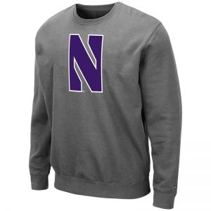 Northwestern University Wildcats Men's Charcoal Colosseum Crewneck Sweatshirt With Sewn Stylized N Design