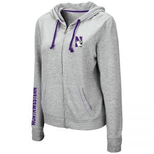 Northwestern University Wildcats Ladies Colosseum Supersoft Triblend Grey Zip-hood Sweatshirt With Left Chest Embroidered N-Cat Design