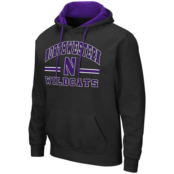 Northwestern University Wildcats Colosseum Men's Black Hooded Sweatshirt With Appliqué Embroidered Northwestern Over N Bar Design