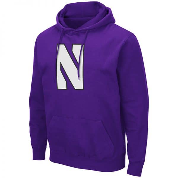 Northwestern University Wildcats Colosseum Men's Purple Hooded Sweatshirt With Appliqué Embroidered Stylized N Design
