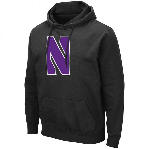Northwestern University Wildcats Colosseum Men's Black Hooded Sweatshirt With Appliqué Embroidered Stylized N Design