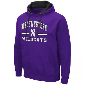 Northwestern University Wildcats Colosseum Men's Purple Hooded Sweatshirt With Appliqué Embroidered Northwestern Over N Bar Design