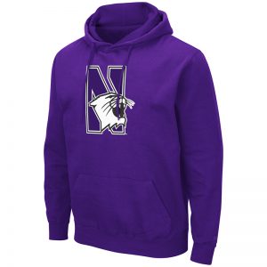 Northwestern University Wildcats Colosseum Men's Purple Hooded Sweatshirt With Appliqué Embroidered N-cat Design