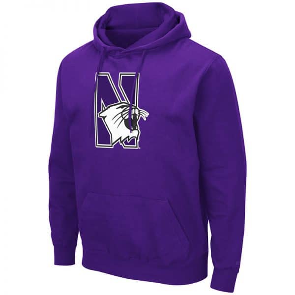 Northwestern University Wildcats Colosseum Men's Purple Hooded Sweatshirt With Appliqué Embroidered N-cat Design