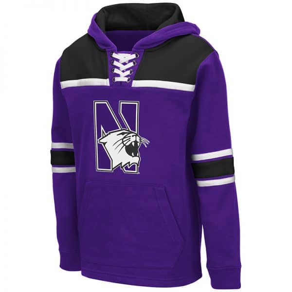 Northwestern University Wildcats Colosseum Youth Billie Hockey Pullover Hoodie With N-Cat Appliqué Embroidered Design