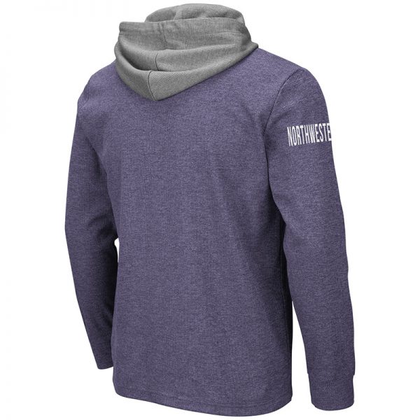 Northwestern University Wildcats Colosseum Men's Milhouse L/S Hooded Tee With Appliqué Embroidered N-Cat Design -Back