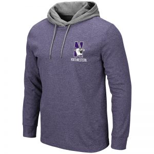 Northwestern University Wildcats Colosseum Men's Milhouse L/S Hooded Tee With Appliqué Embroidered N-Cat Design