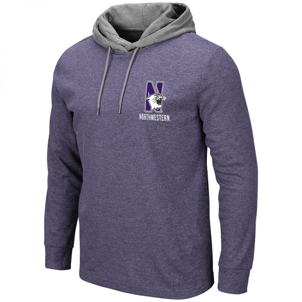 Northwestern University Wildcats Colosseum Men's Milhouse L/S Hooded Tee With Appliqué Embroidered N-Cat Design