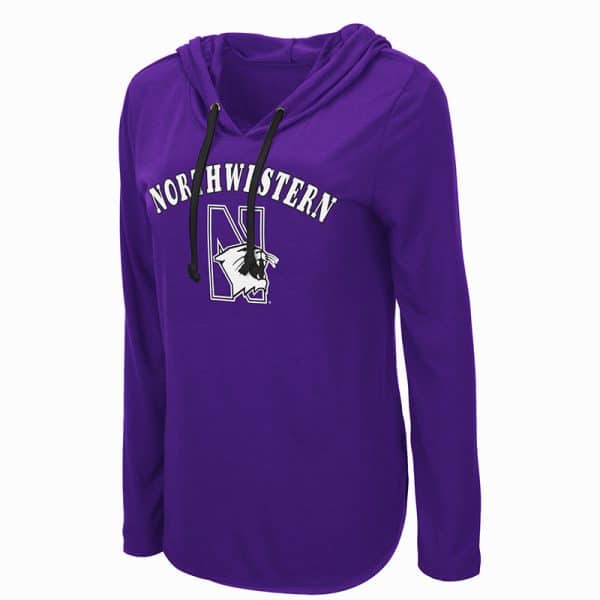 Northwestern University Wildcats Colosseum Ladies My Lover L/S Hooded Tee with N-Cat Design