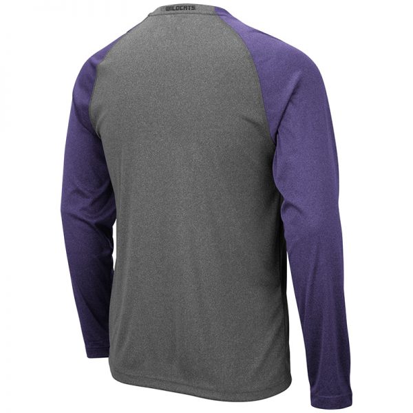 Northwestern University Wildcats Colosseum Men's Heather Grey/Purple Rad Tad Raglan L/S T-Shirt with Stylized N Design-Back
