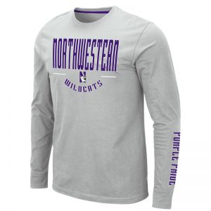 Northwestern University Wildcats Colosseum Men's Silver Streepurplear L/S T-Shirt with Northwestern & N-Cat Design
