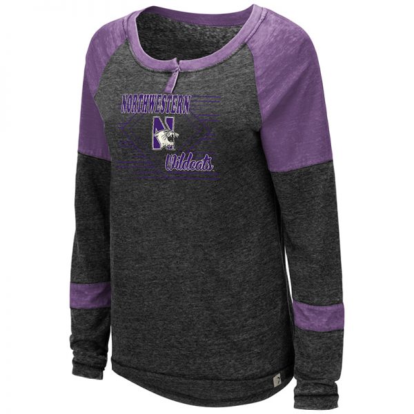 Northwestern University Wildcats Colosseum Ladies Miranda Long Sleeve Henley with N-Cat Design