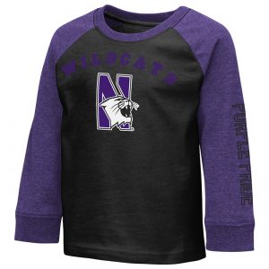 Northwestern University Wildcats Colosseum Toddler Baseball Style Raglan L/S Tee With N-Cat Design