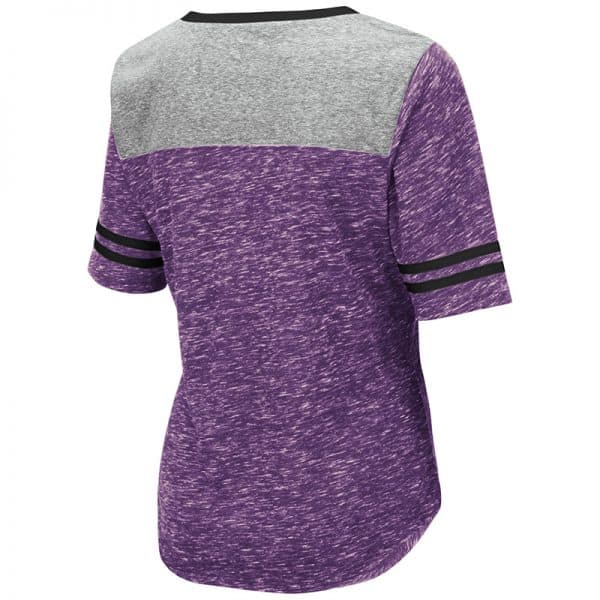 Northwestern University Wildcats Colosseum Ladies Mr. Big V-Neck S/S Tee with N-Cat Design-Back