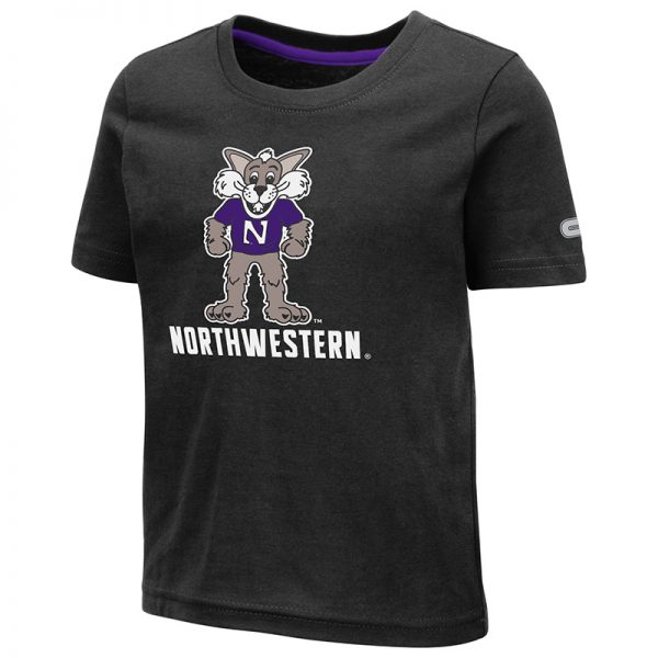 Northwestern University Wildcats Colosseum Toddler Black S/S T-Shirt With Willie The Wildcat Over Northwestern Design