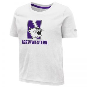 Northwestern University Wildcats Colosseum Toddler White S/S T-Shirt with N-Cat Over Northwestern Design