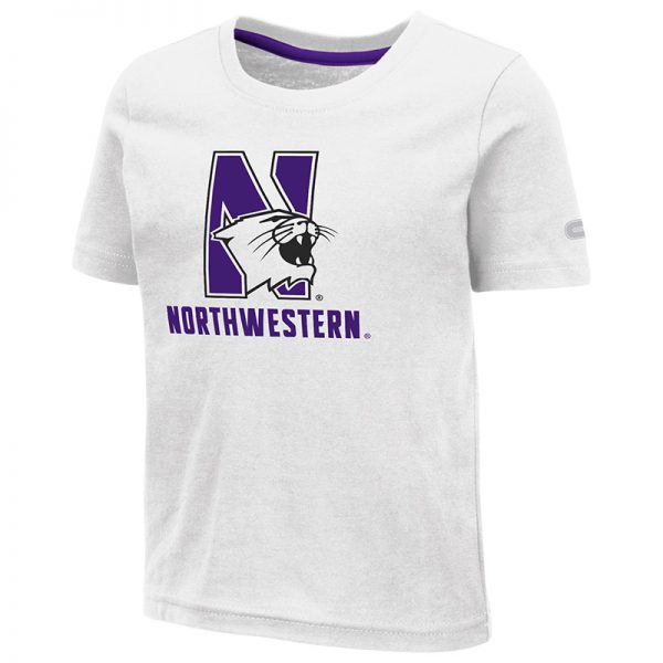 Northwestern University Wildcats Colosseum Toddler White S/S T-Shirt with N-Cat Over Northwestern Design