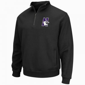 Northwestern University Wildcats Colosseum Men's Black VF 1/4 Zip Sweatshirt with N-Cat Design