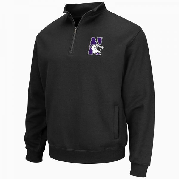 Northwestern University Wildcats Colosseum Men's Black VF 1/4 Zip Sweatshirt with N-Cat Design