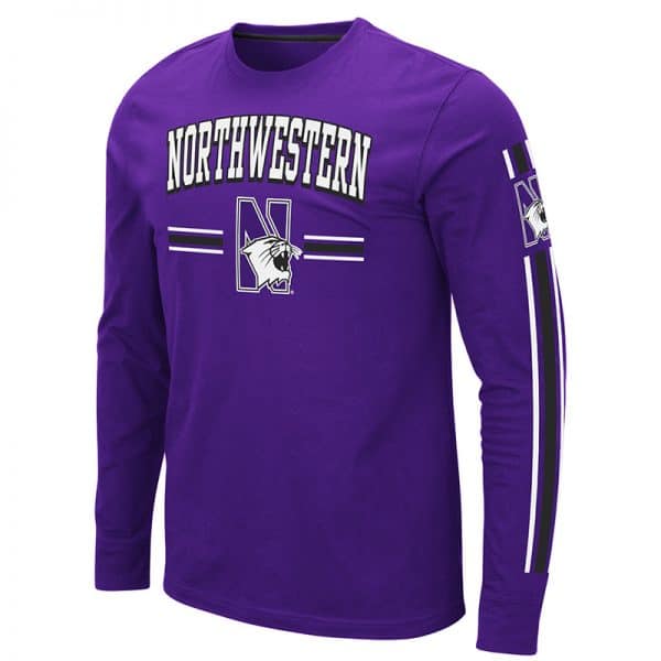 Northwestern University Wildcats Colosseum Men's Purple Pikes Peak L/S T-Shirt with Northwestern & N-Cat Design