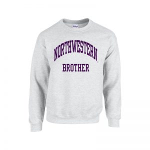 Northwestern University Wildcats Light Grey Crewneck Sweatshirt With Brother Design