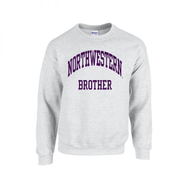 Northwestern University Wildcats Light Grey Crewneck Sweatshirt With Brother Design