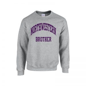Northwestern University Wildcats Dark Grey Crewneck Sweatshirt With Brother Design