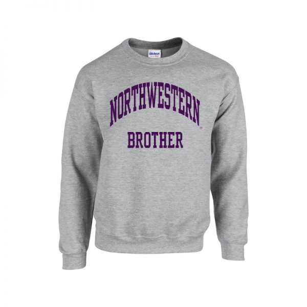 Northwestern University Wildcats Dark Grey Crewneck Sweatshirt With Brother Design