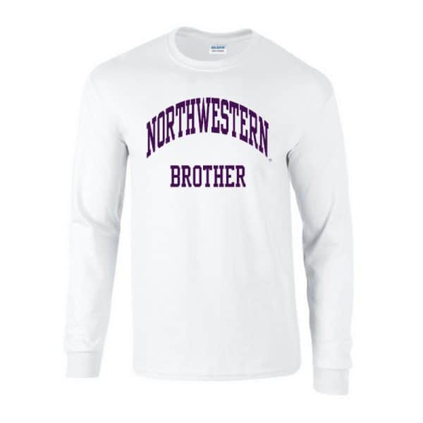 Northwestern University Wildcats White Long Sleeve Tee Shirt with Brother Design