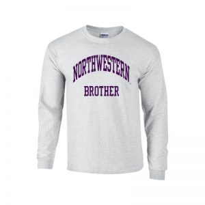 Northwestern University Wildcats Light Grey Long Sleeve Tee Shirt with Brother Design