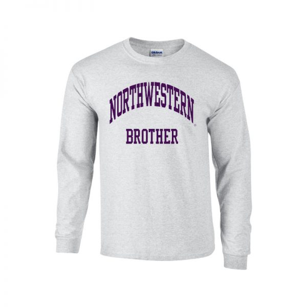 Northwestern University Wildcats Light Grey Long Sleeve Tee Shirt with Brother Design
