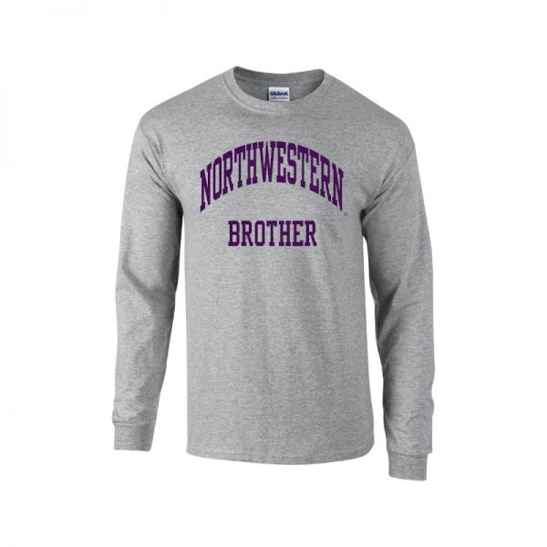 Northwestern University Wildcats Dark Grey Long Sleeve Tee Shirt with Brother Design